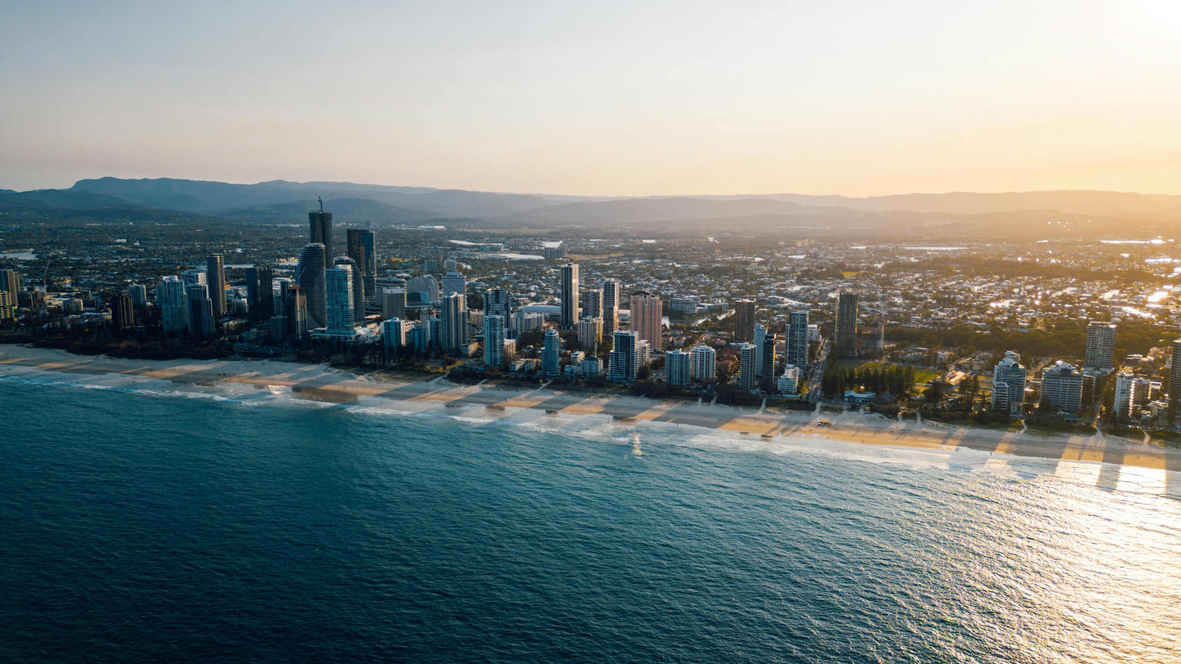 Gold Coast aerial at sunset